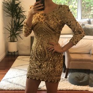 BeBe Gold Sequin Dress. Perfect NYE Dress